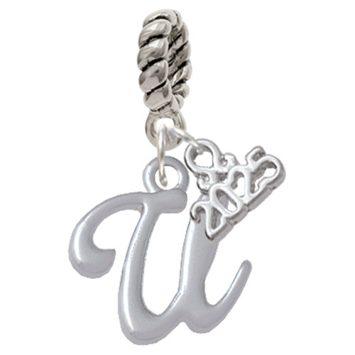 Silver Plated Small Gelato Script Initial - U - Silver Plated Twist Rope Bead Charm Dangle with Mini Year 2025: Year to Remember Jewelry Gift - Celebrations