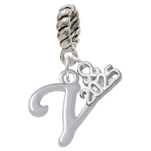 Silver Plated Small Gelato Script Initial - V - Silver Plated Twist Rope Bead Charm Dangle with Mini Year 2025: Year to Remember Jewelry Gift - Celebrations