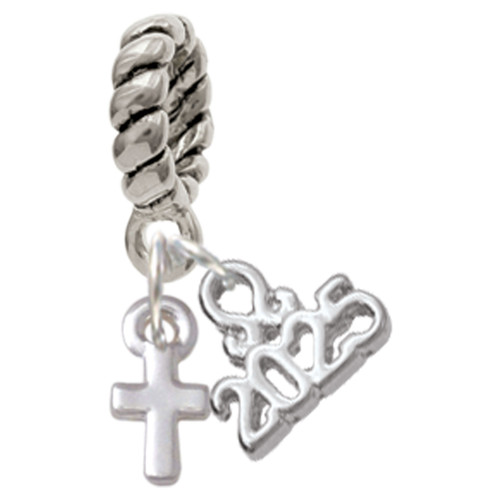 Silver Plated Super Mini Simple Cross - Silver Plated Twist Rope Bead Charm Dangle with Mini Year 2025: Year to Remember Jewelry Gift - Celebrations