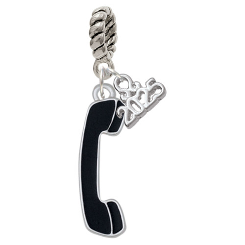 Silver Plated Black Telephone - Silver Plated Twist Rope Bead Charm Dangle with Mini Year 2025: Year to Remember Jewelry Gift - Celebrations