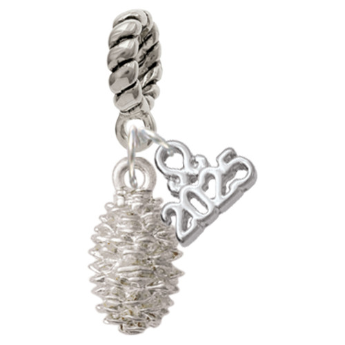 Silver Plated Pine Cone - Silver Plated Twist Rope Bead Charm Dangle with Mini Year 2025: Year to Remember Jewelry Gift - Celebrations