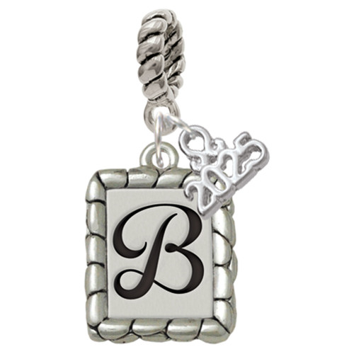 Silver Plated Pebble Border Initial - B - Silver Plated Twist Rope Bead Charm Dangle with Mini Year 2025: Year to Remember Jewelry Gift - Celebrations