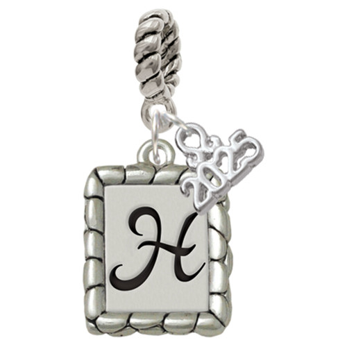 Silver Plated Pebble Border Initial - H - Silver Plated Twist Rope Bead Charm Dangle with Mini Year 2025: Year to Remember Jewelry Gift - Celebrations