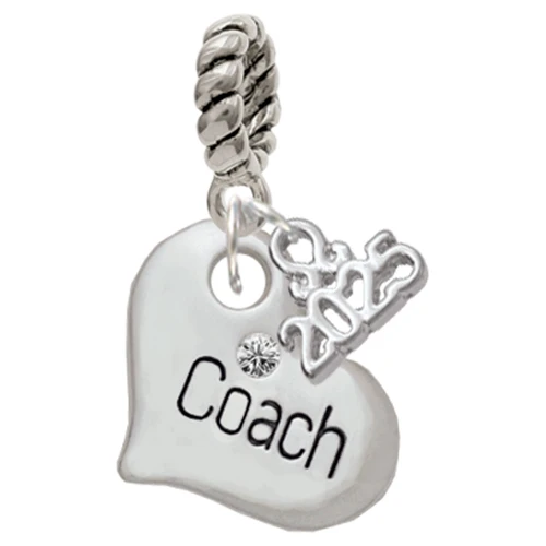 Silver Plated Large ''Coach'' Heart - Silver Plated Twist Rope Bead Charm Dangle with Mini Year 2025: Year to Remember Jewelry Gift - Celebrations