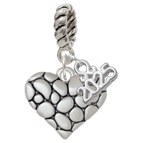 Silver Plated Pebble Heart - Silver Plated Twist Rope Bead Charm Dangle with Mini Year 2025: Year to Remember Jewelry Gift - Celebrations