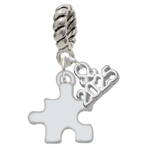 Silver Plated Puzzle Piece - Silver Plated Twist Rope Bead Charm Dangle with Mini Year 2025: Year to Remember Jewelry Gift - Celebrations