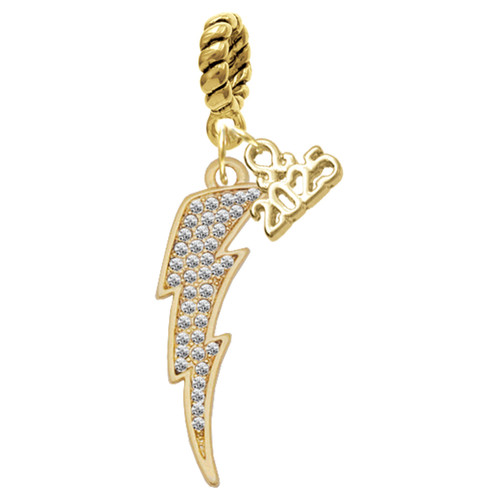 Gold-tone Large Clear Crystal Lightning Bolt - Gold-tone Plated Twist Rope Bead Charm Dangle with Mini Year 2025: Year to Remember Jewelry Gift - Celebrations