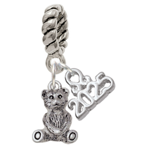 Silver Plated Mini Teddy Bear - Silver Plated Twist Rope Bead Charm Dangle with Mini Year 2025: Year to Remember Jewelry Gift - Celebrations