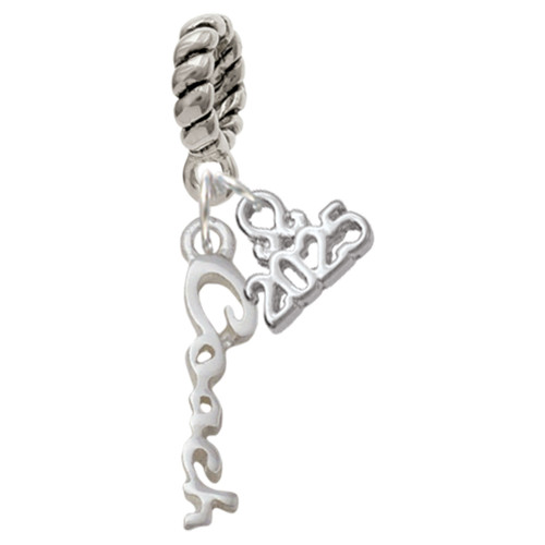 Silver Plated Small Coach Script - Silver Plated Twist Rope Bead Charm Dangle with Mini Year 2025: Year to Remember Jewelry Gift - Celebrations