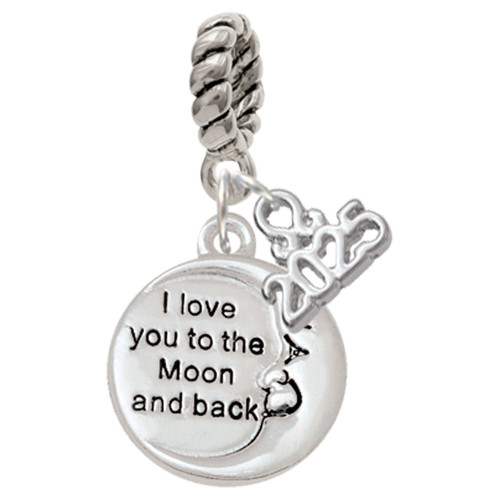 Silver Plated I Love You to the Moon and Back - Silver Plated Twist Rope Bead Charm Dangle with Mini Year 2025: Year to Remember Jewelry Gift - Celebrations