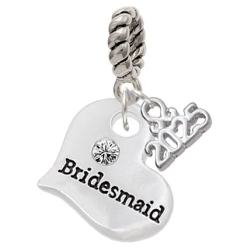 Silver Plated Large Bridesmaid Heart - Silver Plated Twist Rope Bead Charm Dangle with Mini Year 2025: Year to Remember Jewelry Gift - Celebrations