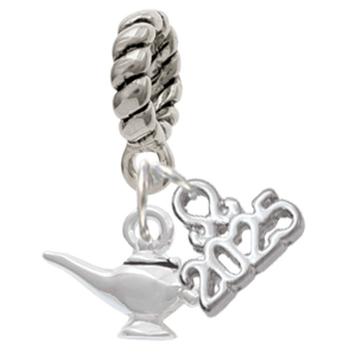 Silver Plated Aladdin's Lamp - Silver Plated Twist Rope Bead Charm Dangle with Mini Year 2025: Year to Remember Jewelry Gift - Celebrations