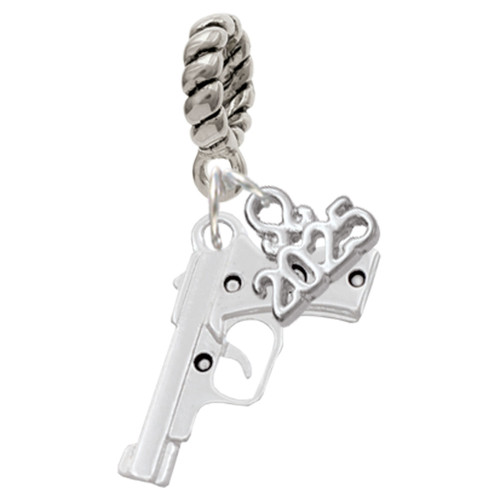 Silver Plated Handgun - Silver Plated Twist Rope Bead Charm Dangle with Mini Year 2025: Year to Remember Jewelry Gift - Celebrations