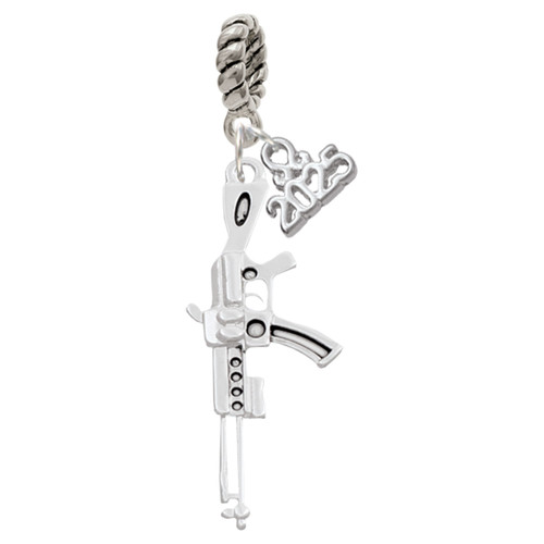Silver Plated Rifle - Silver Plated Twist Rope Bead Charm Dangle with Mini Year 2025: Year to Remember Jewelry Gift - Celebrations