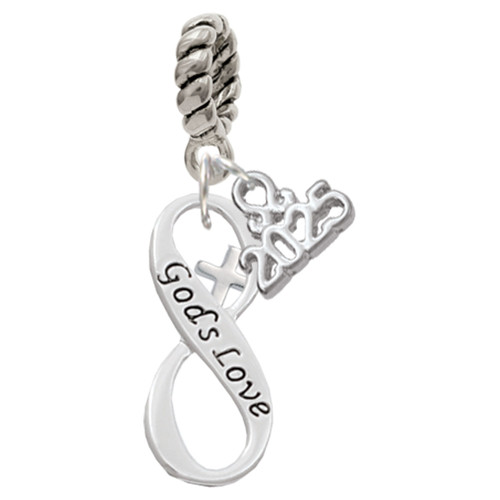 God's Love Infinity Sign - Silver Plated Twist Rope Bead Charm Dangle with Mini Year 2025: Year to Remember Jewelry Gift - Celebrations