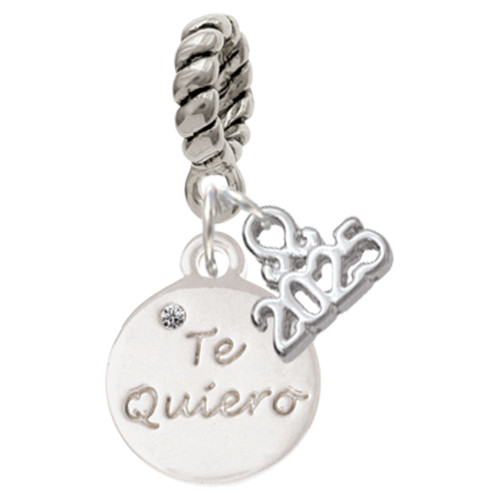 Silver Plated Te Quiero Disc - Silver Plated Twist Rope Bead Charm Dangle with Mini Year 2025: Year to Remember Jewelry Gift - Celebrations