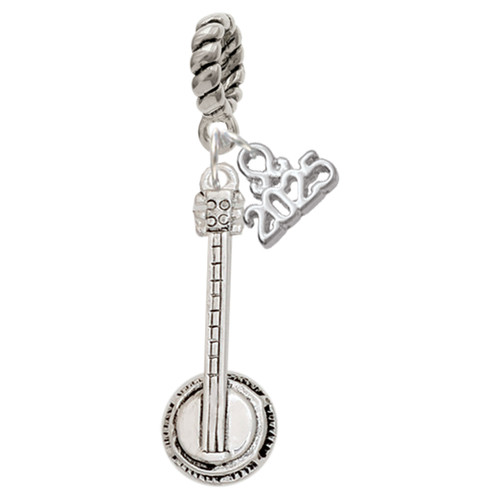 Silver Plated 3-D Banjo - Silver Plated Twist Rope Bead Charm Dangle with Mini Year 2025: Year to Remember Jewelry Gift - Celebrations