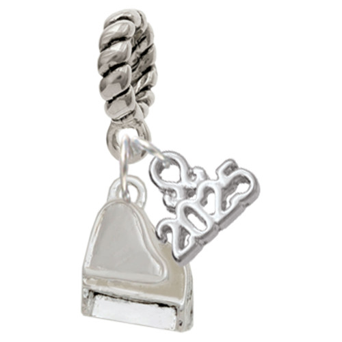 Silver Plated 3-D Grand Piano - Silver Plated Twist Rope Bead Charm Dangle with Mini Year 2025: Year to Remember Jewelry Gift - Celebrations