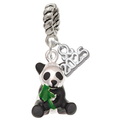 Silver Plated Enamel Sitting Panda - Silver Plated Twist Rope Bead Charm Dangle with Mini Year 2025: Year to Remember Jewelry Gift - Celebrations