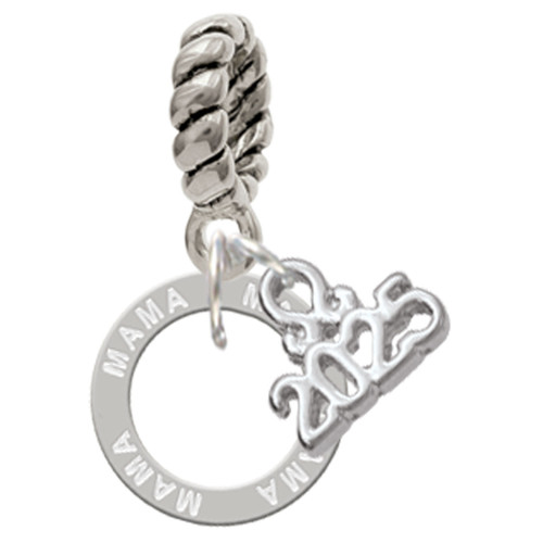 Silver Plated Mama Eternity Ring - Silver Plated Twist Rope Bead Charm Dangle with Mini Year 2025: Year to Remember Jewelry Gift - Celebrations