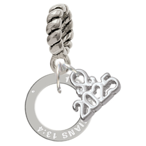 Silver Plated Corinthians 13:4 Eternity Ring - Silver Plated Twist Rope Bead Charm Dangle with Mini Year 2025: Year to Remember Jewelry Gift - Celebrations