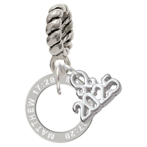 Silver Plated Matthew 17:20 Eternity Ring - Silver Plated Twist Rope Bead Charm Dangle with Mini Year 2025: Year to Remember Jewelry Gift - Celebrations