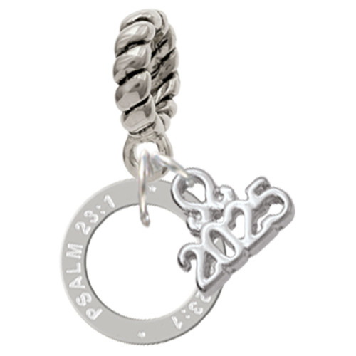 Silver Plated Psalm 23:1 Eternity Ring - Silver Plated Twist Rope Bead Charm Dangle with Mini Year 2025: Year to Remember Jewelry Gift - Celebrations