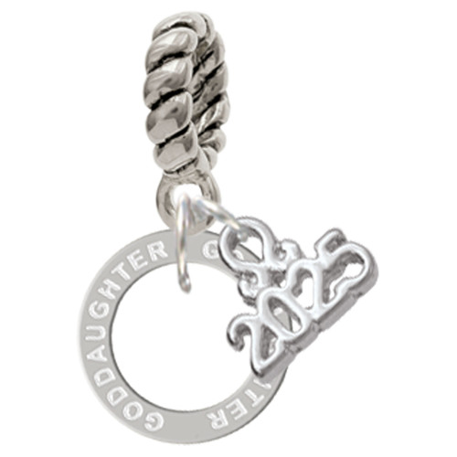 Silver Plated Goddaughter Eternity Ring - Silver Plated Twist Rope Bead Charm Dangle with Mini Year 2025: Year to Remember Jewelry Gift - Celebrations