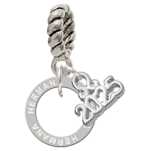 Silver Plated Hermana Eternity Ring - Silver Plated Twist Rope Bead Charm Dangle with Mini Year 2025: Year to Remember Jewelry Gift - Celebrations