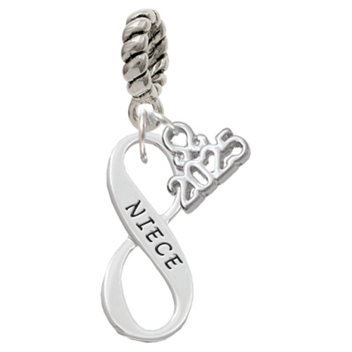 Silver Plated Niece Infinity Sign - Silver Plated Twist Rope Bead Charm Dangle with Mini Year 2025: Year to Remember Jewelry Gift - Celebrations