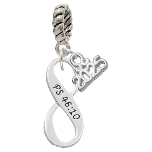Silver Plated Psalm 46:10 Infinity Sign - Silver Plated Twist Rope Bead Charm Dangle with Mini Year 2025: Year to Remember Jewelry Gift - Celebrations