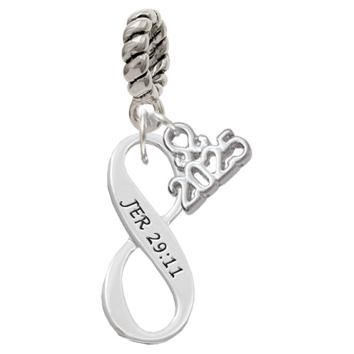 Silver Plated Jeremiah 29:11 Infinity Sign - Silver Plated Twist Rope Bead Charm Dangle with Mini Year 2025: Year to Remember Jewelry Gift - Celebrations