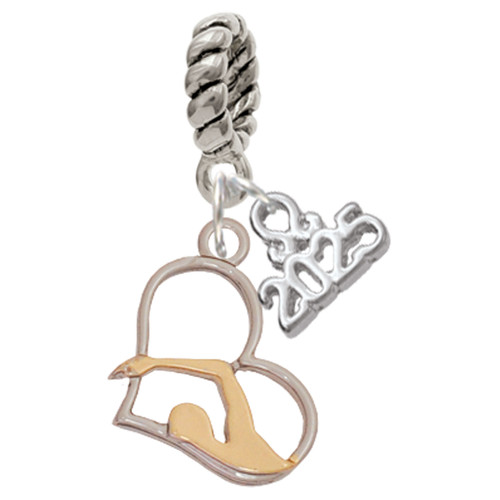 Two-tone Swimmer in Heart - Silver Plated Twist Rope Bead Charm Dangle with Mini Year 2025: Year to Remember Jewelry Gift - Celebrations