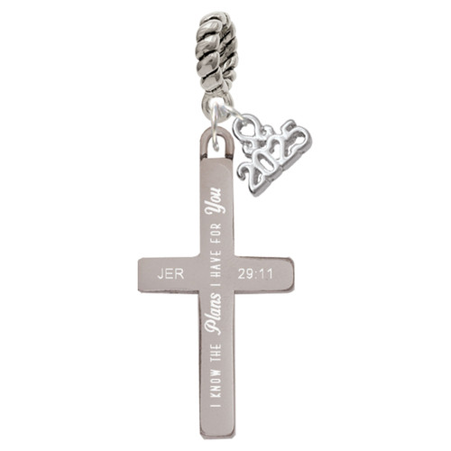 Stainless Steel Jeremiah 29:11 - I Have Plans for You Engraved Cross - Silver Plated Twist Rope Bead Charm Dangle with Mini Year 2025: Year to Remember Jewelry Gift - Celebrations