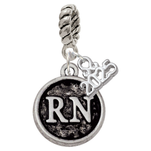 Silver Plated Nurse Caduceus Seal - RN - Silver Plated Twist Rope Bead Charm Dangle with Mini Year 2025: Year to Remember Jewelry Gift - Celebrations