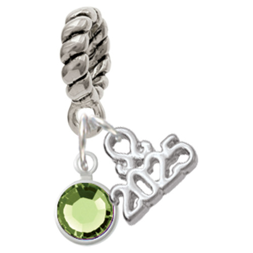 Crystal Lime Green Channel Drop - Silver Plated Twist Rope Bead Charm Dangle with Mini Year 2025: Year to Remember Jewelry Gift - Celebrations