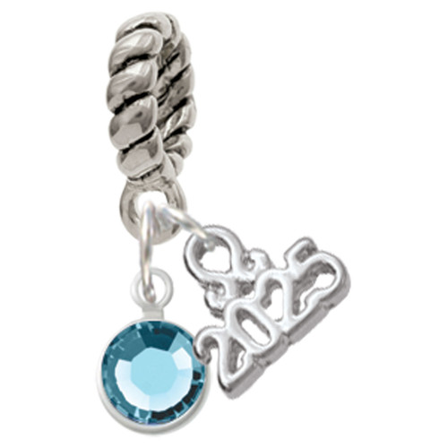 Crystal Hot Blue Channel Drop - Silver Plated Twist Rope Bead Charm Dangle with Mini Year 2025: Year to Remember Jewelry Gift - Celebrations