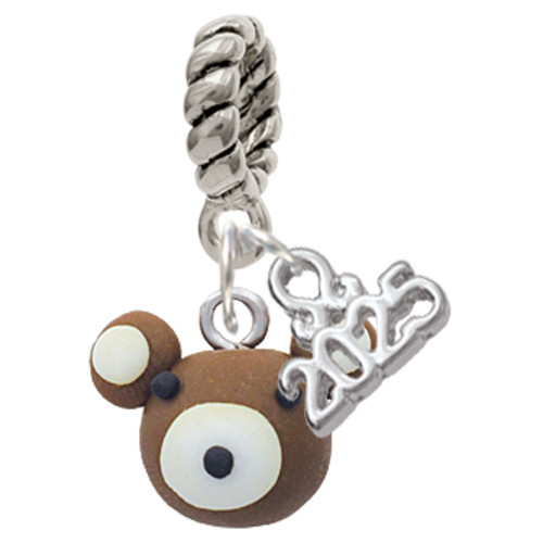 Fimo Clay Teddy Bear - Silver Plated Twist Rope Bead Charm Dangle with Mini Year 2025: Year to Remember Jewelry Gift - Celebrations