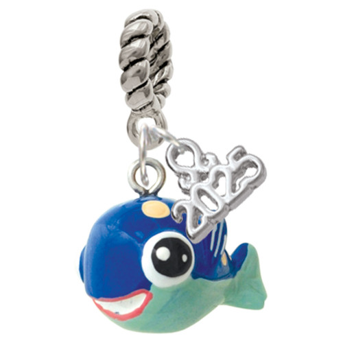 Resin Blue Fish with Pink Polka Dots - Silver Plated Twist Rope Bead Charm Dangle with Mini Year 2025: Year to Remember Jewelry Gift - Celebrations