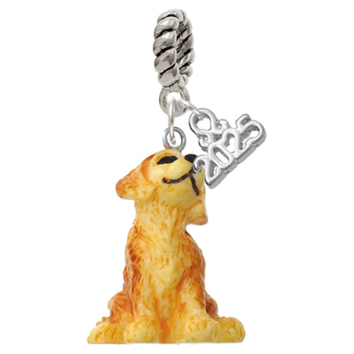 Resin Sitting Puppy - Silver Plated Twist Rope Bead Charm Dangle with Mini Year 2025: Year to Remember Jewelry Gift - Celebrations