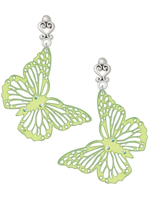 Acrylic Cut Out Butterfly Mirror Lime Green - Filigree Heart Post Earrings
