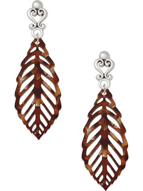 Acrylic Large Leaf Shimmer Brown - Filigree Heart Post Earrings