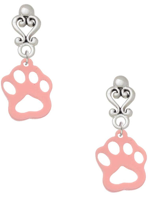 Acrylic Small Paw Light Pink - Filigree Heart Post Earrings