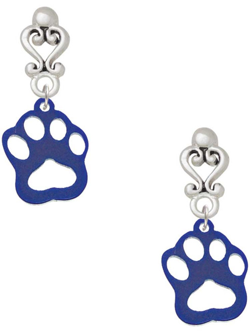 Acrylic Small Paw Blue - Filigree Heart Post Earrings