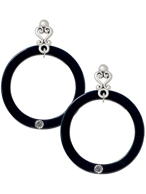 Acrylic 1 1/2" Ring with 4mm Crystal Black - Filigree Heart Post Earrings