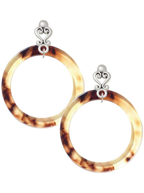 Acrylic 1 1/2" Ring Mixed Brown and Yellow - Filigree Heart Post Earrings