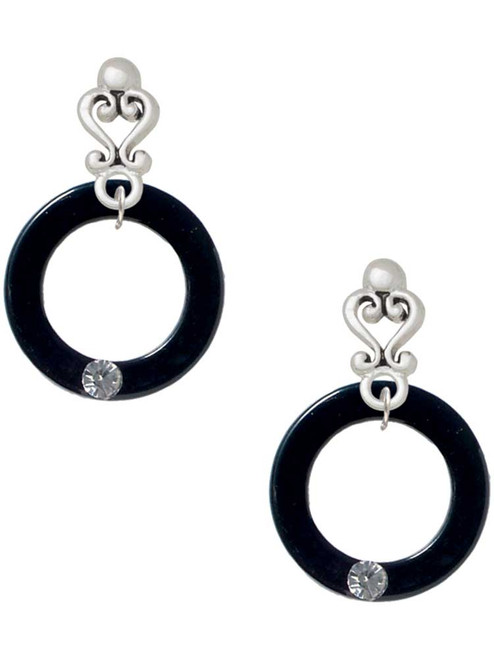 Acrylic 7/8" Ring with 4mm Crystal Black - Filigree Heart Post Earrings
