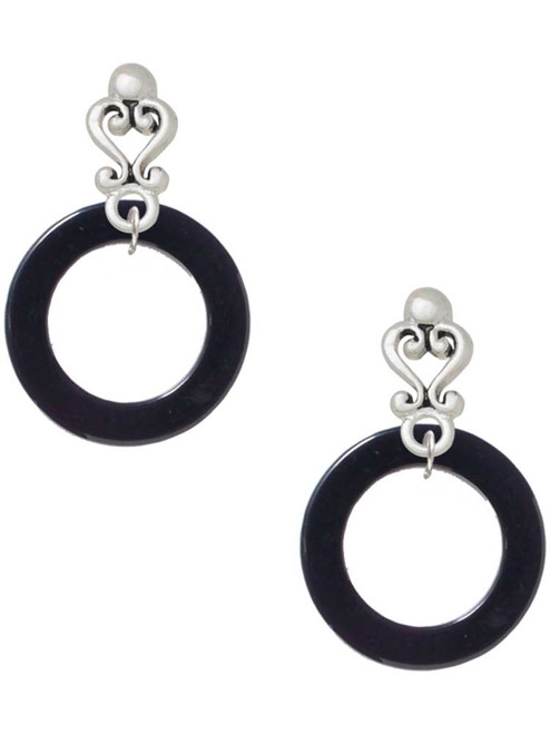 Acrylic 7/8" Ring Black - Filigree Heart Post Earrings