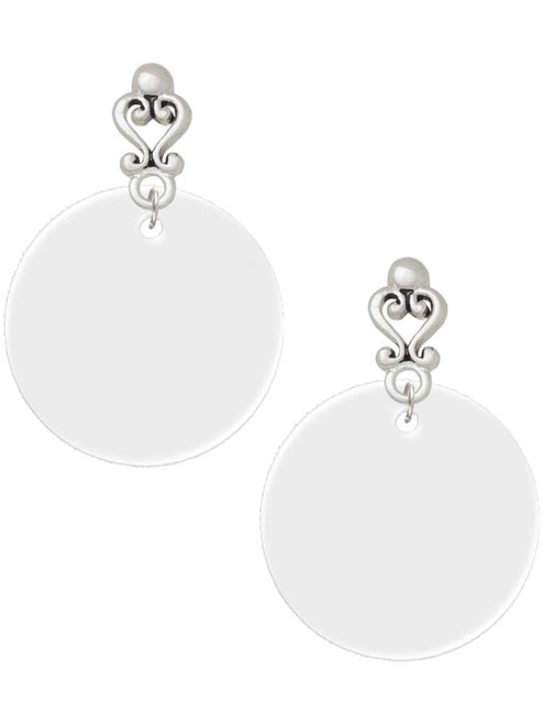 Acrylic 1 1/8" Disc Shimmer White - Filigree Heart Post Earrings