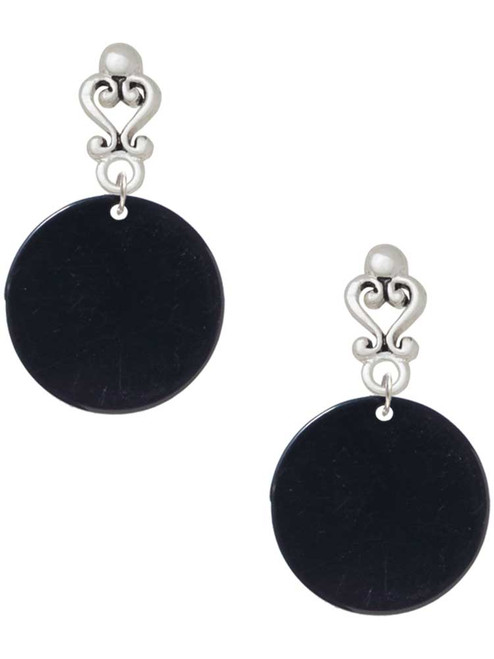Acrylic 7/8" Disc Black - Filigree Heart Post Earrings